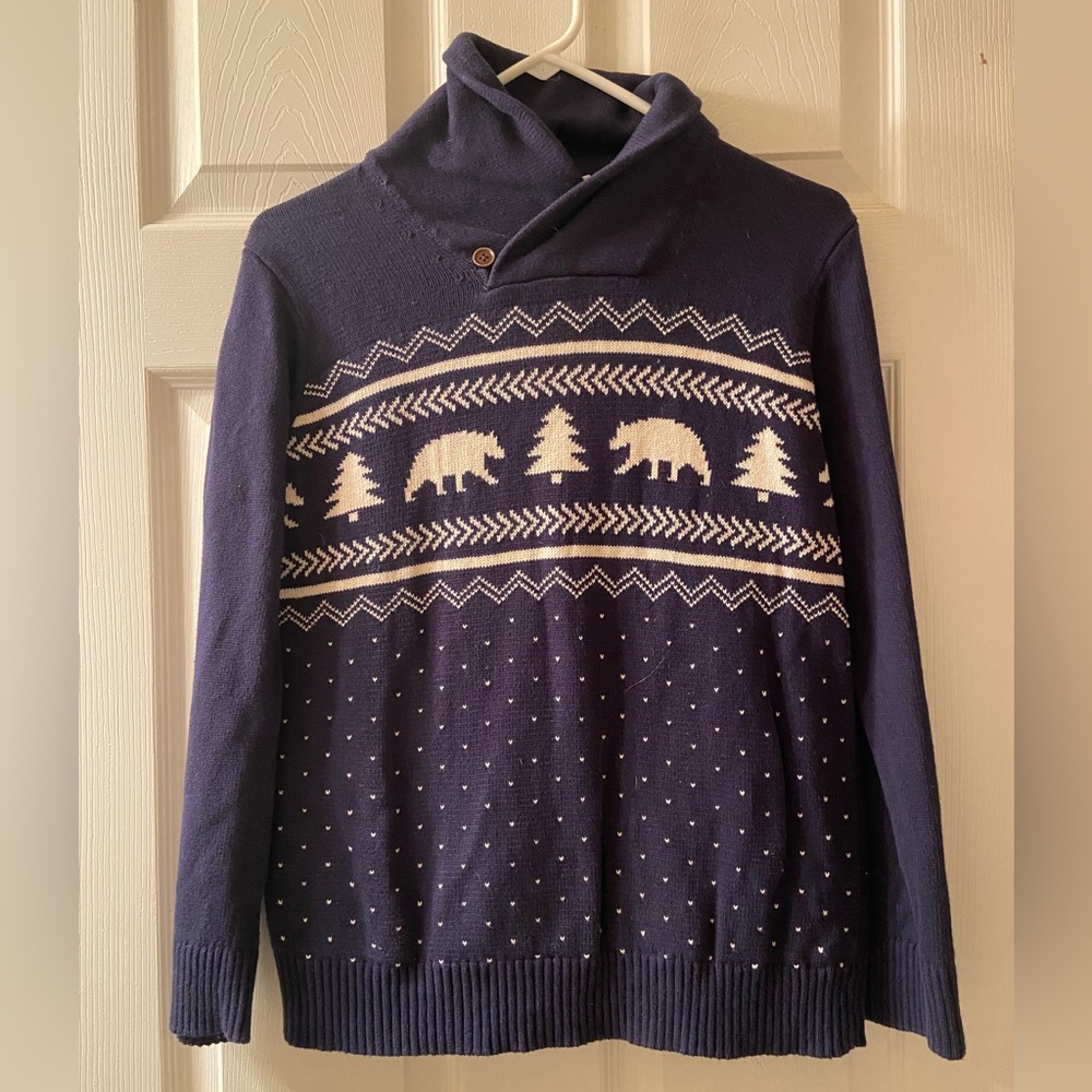Boys’ Place Navy Blue Bear Fair Isle Sweater - Size XL (14)